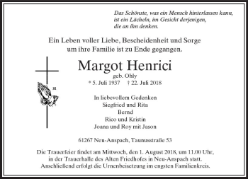 Traueranzeige von Margot Henrici von  Usinger Anzeiger