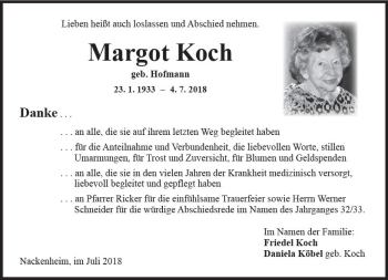 Traueranzeige von Margot Koch von vrm-trauer