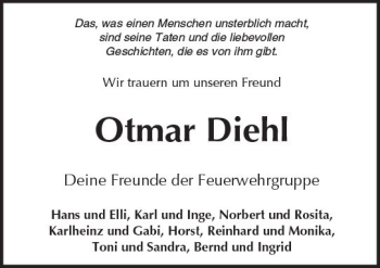 Traueranzeige von Otmar Diehl von  Kreisanzeiger