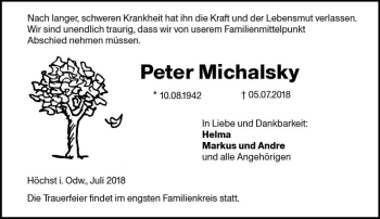 Traueranzeige von Peter Michalsky von vrm-trauer