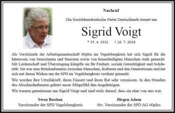 Traueranzeige von Sigrid Voigt von VRM Trauer