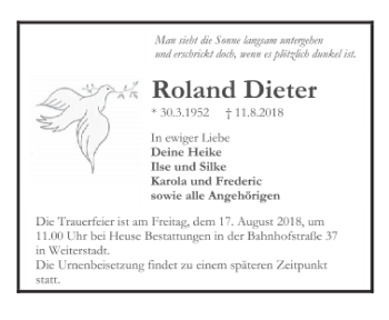 Traueranzeige von Roland Dieter von  vrm-trauer