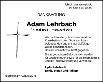 Traueranzeige von Adam Lehrbach von vrm-trauer