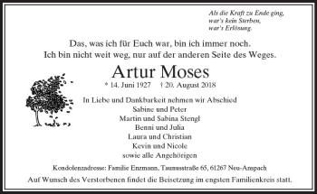 Traueranzeige von Artur Moses von  Usinger Anzeiger