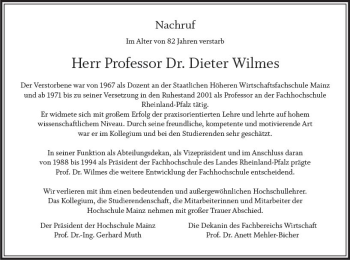 Traueranzeige von Dieter Wilmes von vrm-trauer