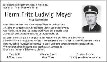 Traueranzeige von Fritz Ludwig Meyer von  Kreisanzeiger