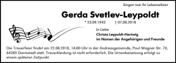 Traueranzeige von Gerda Svetlev-Leypoldt von vrm-trauer