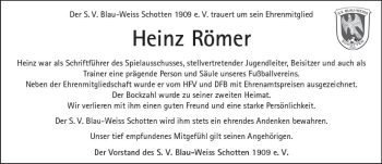 Traueranzeige von Heinz Römer von  Kreisanzeiger