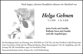 Traueranzeige von Helga Gehnen von vrm-trauer
