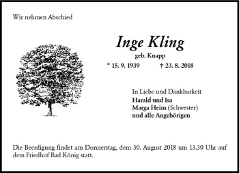 Traueranzeige von Inge Kling von vrm-trauer