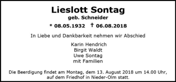 Traueranzeige von Lieslott Sontag von vrm-trauer