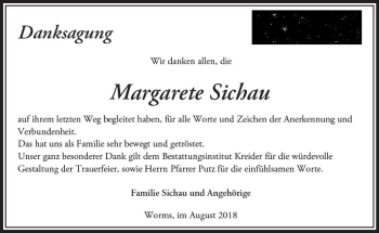 Traueranzeige von Margarete Sichau von vrm-trauer