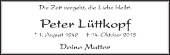 Traueranzeige von Peter Lüttkopf von vrm-trauer