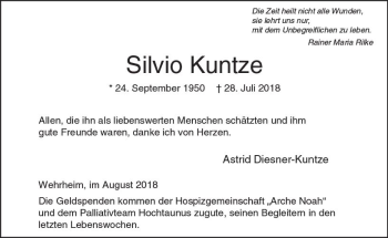 Traueranzeige von Silvio Kuntze von  Usinger Anzeiger