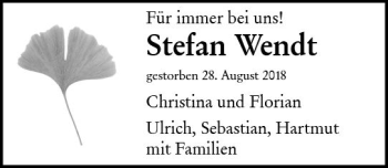Traueranzeige von Stefan Wendt von vrm-trauer