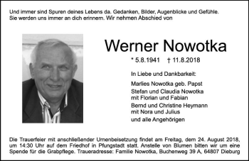 Traueranzeige von Werner Nowotka von vrm-trauer