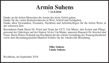 Traueranzeige von Armin Suhens von vrm-trauer