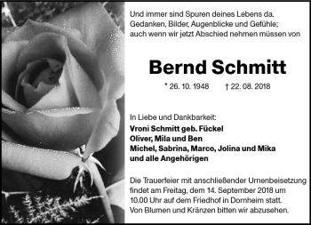 Traueranzeige von Bernd Schmitt von vrm-trauer