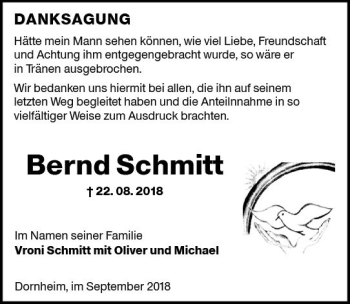 Traueranzeige von Bernd Schmitt von vrm-trauer