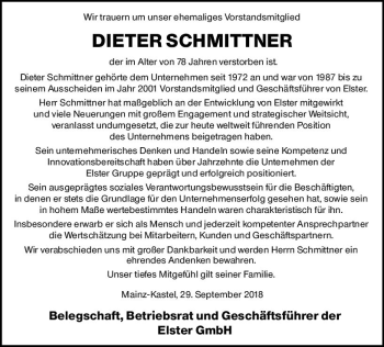 Traueranzeige von Dieter Schmittner von vrm-trauer