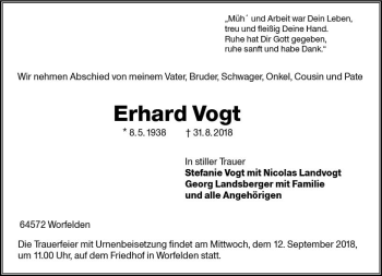 Traueranzeige von Erhard Vogt von vrm-trauer