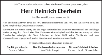 Traueranzeige von Heinrich Eberheim von  Kreisanzeiger