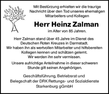 Traueranzeige von Heinz Zalman von vrm-trauer