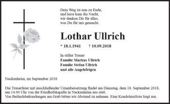 Traueranzeige von Lothar Ullrich von vrm-trauer