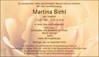 Traueranzeige von Martina Biehl von  Kreisanzeiger