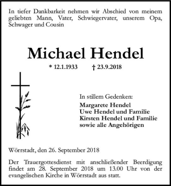 Traueranzeige von Michael Hendel von vrm-trauer