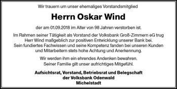 Traueranzeige von Oskar Wind von vrm-trauer