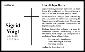 Traueranzeige von Sigrid Voigt von VRM Trauer