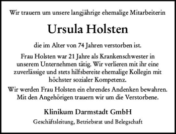 Traueranzeige von Ursula Holsten von vrm-trauer