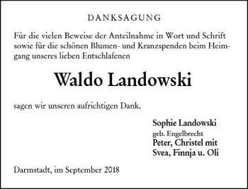 Traueranzeige von Waldo Landowski von vrm-trauer