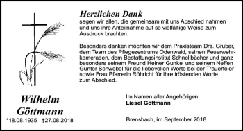 Traueranzeige von Wilhelm Göttmann von vrm-trauer