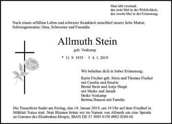 Traueranzeige von Allmuth Stein von vrm-trauer