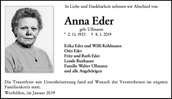 Traueranzeige von Anna Eder von vrm-trauer