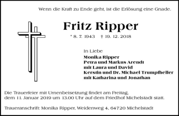 Traueranzeige von Fritz Ripper von vrm-trauer