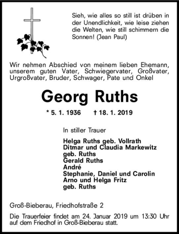 Traueranzeige von Georg Ruths von vrm-trauer