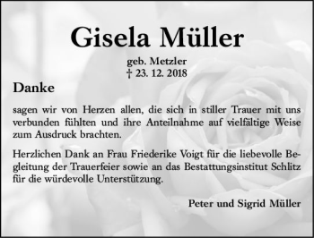 Traueranzeige von Gisela Müller von vrm-trauer