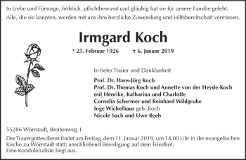 Traueranzeige von Irmgard Koch von vrm-trauer