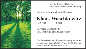 Traueranzeige von Klaus Waschkewitz von vrm-trauer