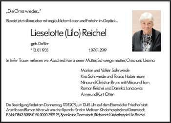 Traueranzeige von Lieselotte Reichel von vrm-trauer