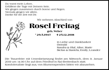 Traueranzeige von Rosel Freitag von vrm-trauer