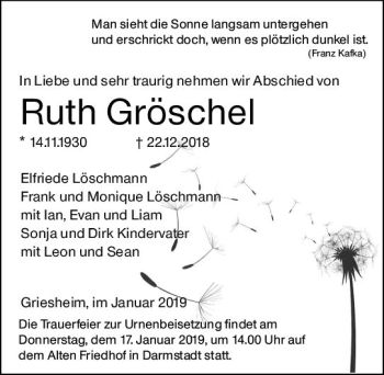 Traueranzeige von Ruth Gröschel von vrm-trauer