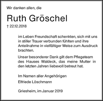 Traueranzeige von Ruth Gröschel von vrm-trauer