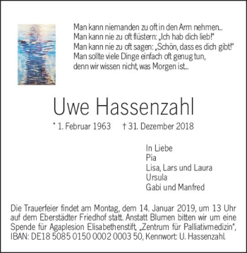Traueranzeige von Uwe Hassenzahl von vrm-trauer
