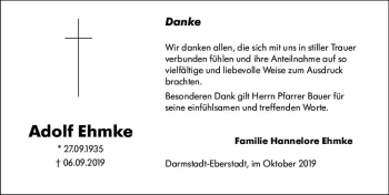 Traueranzeige von Adolf Ehmke von vrm-trauer