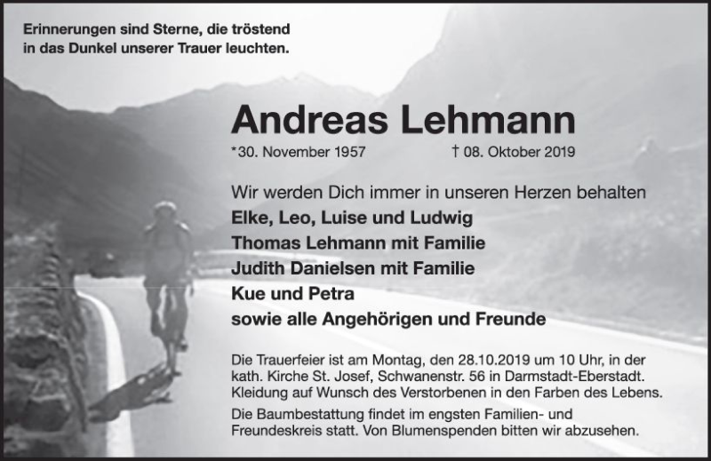  Traueranzeige für Andreas Lehmann vom 19.10.2019 aus vrm-trauer