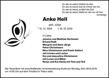 Traueranzeige von Anke Hell von vrm-trauer